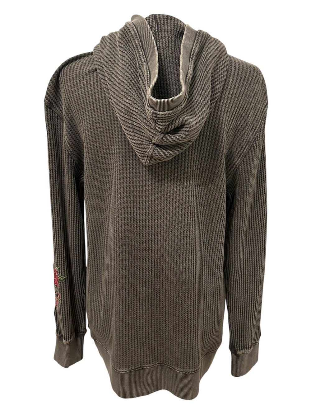 SUNDANCE Jolene Floral Embroidered Waffle Knit Zip Hoodie Gray Med Boho Cottage - Picture 7 of 10